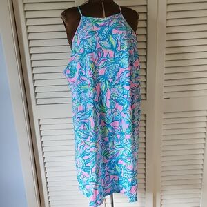 Lilly Pulitzer Margot Fish Print Dress In Blue, Pink And Lime Green